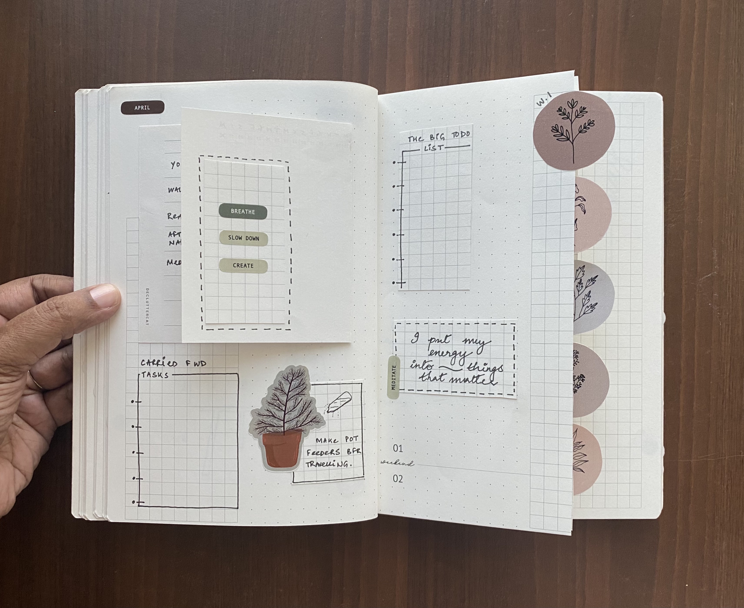 Someone planning anew year with Rhythm, the Decluttercat Planner 